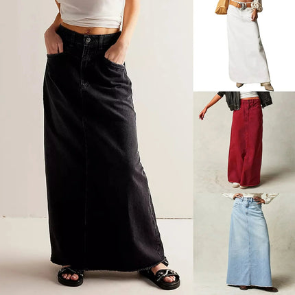 Elowen | Classic Denim Skirt – High Waist A-Line Maxi