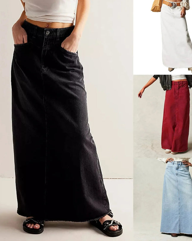 Elowen | Classic Denim Skirt – High Waist A-Line Maxi