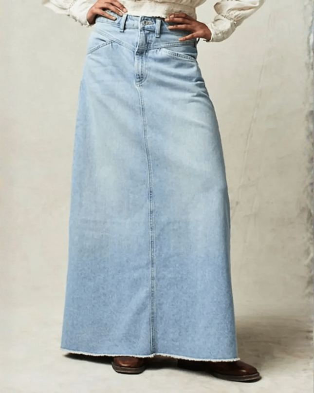Elowen | Classic Denim Skirt – High Waist A-Line Maxi