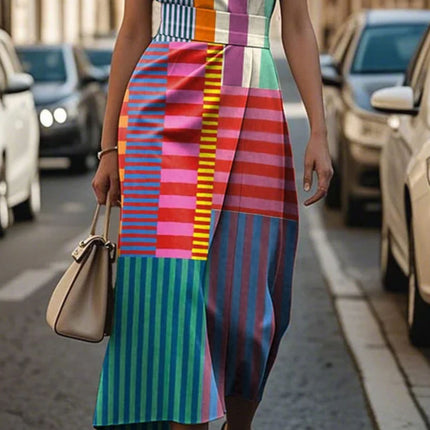 Elowen | Graphic A-Line Midi Dress – Modern Sleeveless Style