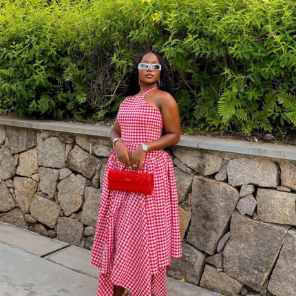Elowen | Statement Midi Dress – Asymmetric Gingham Style