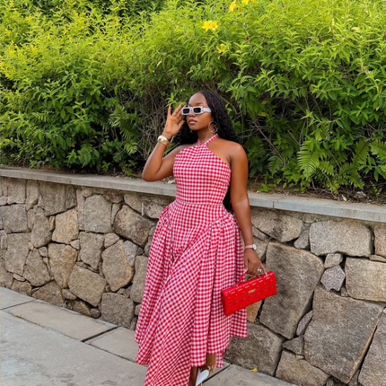 Elowen | Statement Midi Dress – Asymmetric Gingham Style