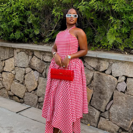 Elowen | Statement Midi Dress – Asymmetric Gingham Style