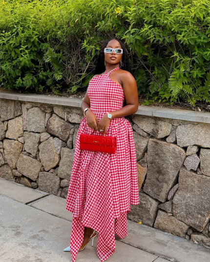 Elowen | Statement Midi Dress – Asymmetric Gingham Style