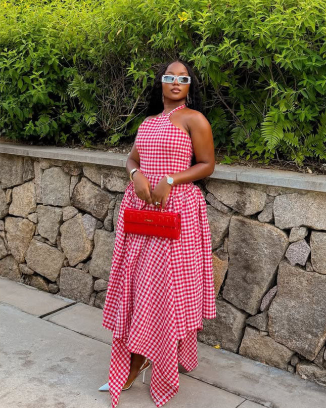 Elowen | Statement Midi Dress – Asymmetric Gingham Style