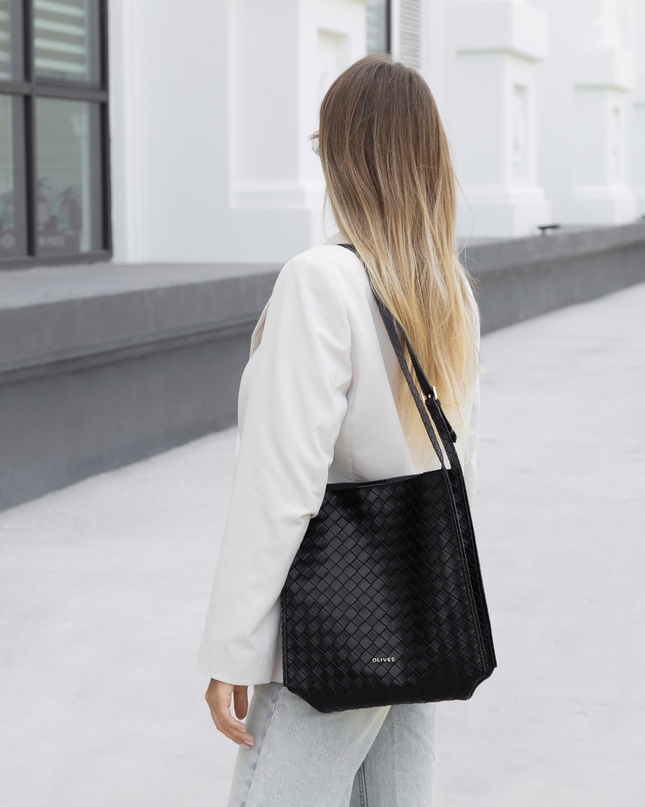 Eulalie | Textured Tote Bag – Woven Vegan Leather Style