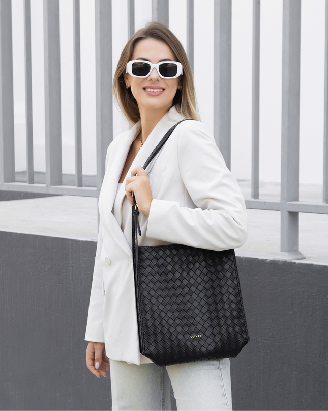 Eulalie | Textured Tote Bag – Woven Vegan Leather Style