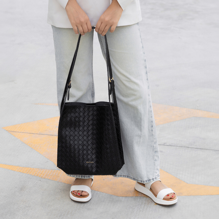 Eulalie | Textured Tote Bag – Woven Vegan Leather Style