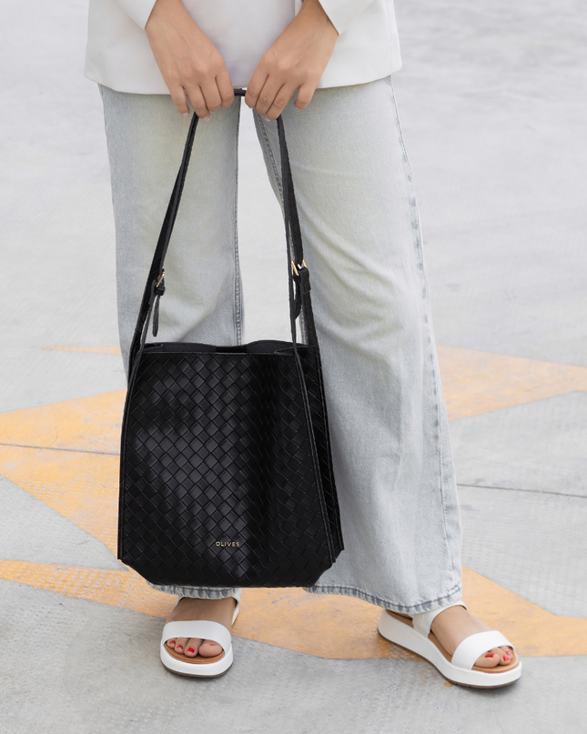 Eulalie | Textured Tote Bag – Woven Vegan Leather Style