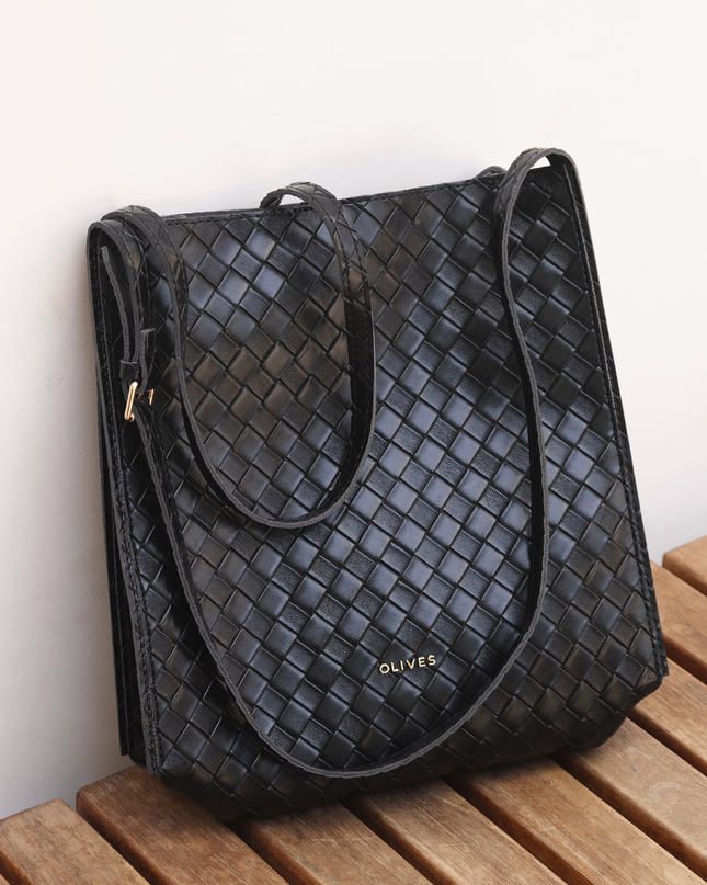 Eulalie | Textured Tote Bag – Woven Vegan Leather Style