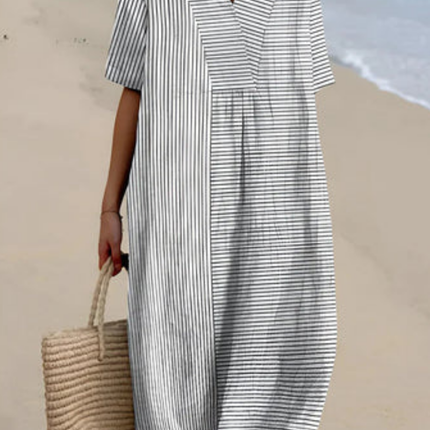Evadne | Artisan Midi Dress – Relaxed Striped Summer Style