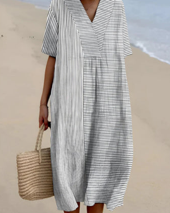 Evadne | Artisan Midi Dress – Relaxed Striped Summer Style