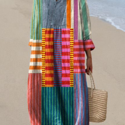 Evadne | Artisan Midi Dress – Relaxed Striped Summer Style
