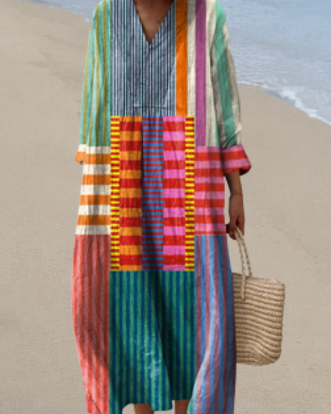Evadne | Artisan Midi Dress – Relaxed Striped Summer Style