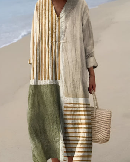 Evadne | Artisan Midi Dress – Relaxed Striped Summer Style