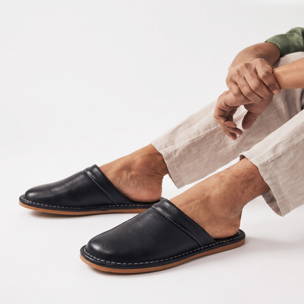 Evander | Classic Men's Leather Clogs – Mule Slippers