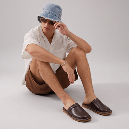 Evander | Classic Men's Leather Clogs – Mule Slippers