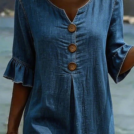 Evelyn | Casual Denim Dress – Button Front Midi