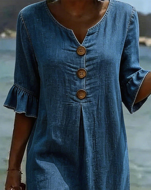 Evelyn | Casual Denim Dress – Button Front Midi