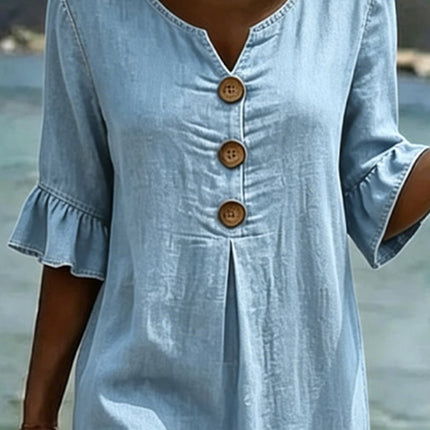 Evelyn | Casual Denim Dress – Button Front Midi