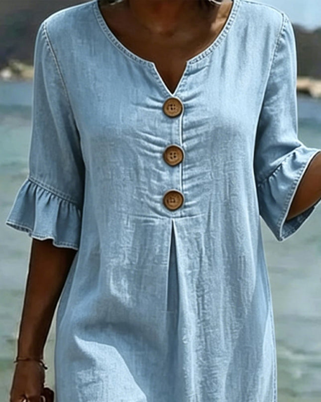 Evelyn | Casual Denim Dress – Button Front Midi