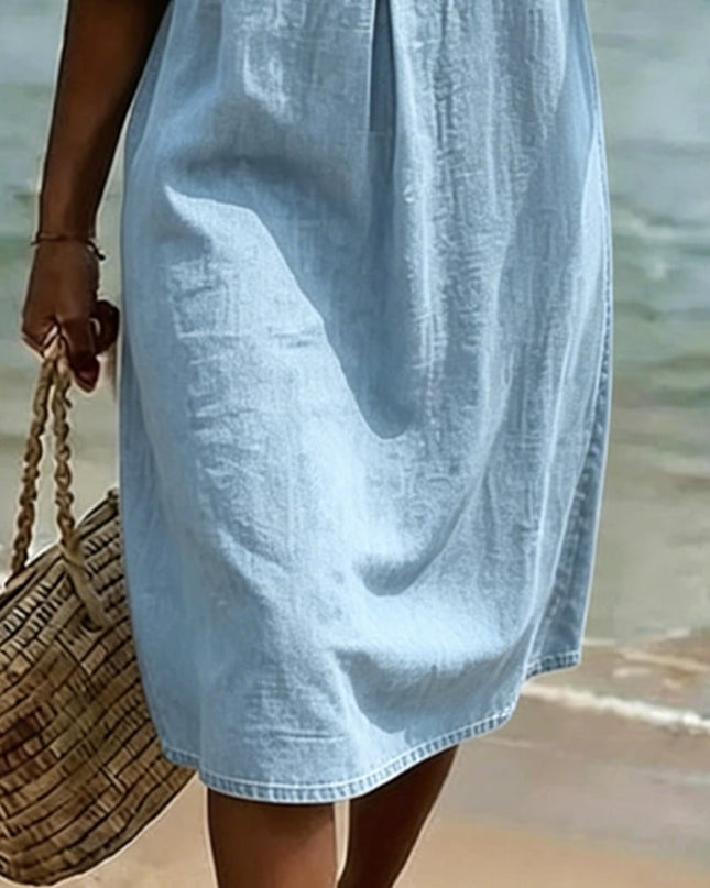 Evelyn | Casual Denim Dress – Button Front Midi