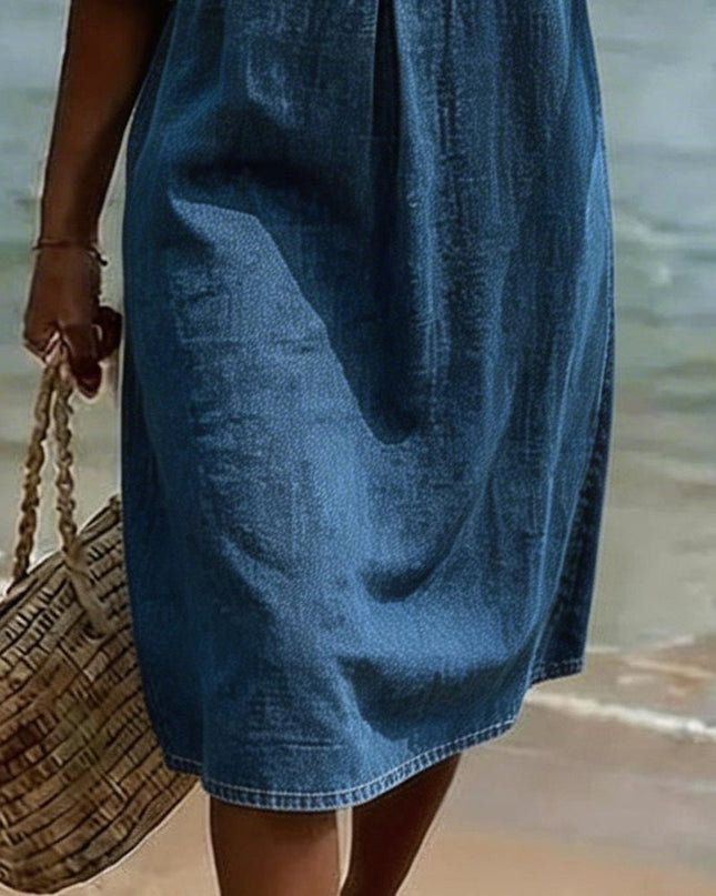 Evelyn | Casual Denim Dress – Button Front Midi