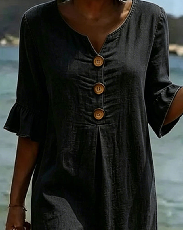 Evelyn | Casual Denim Dress – Button Front Midi