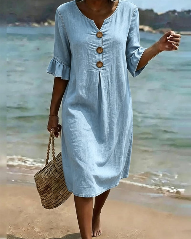 Evelyn | Casual Denim Dress – Button Front Midi