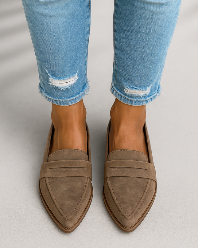 Evelyn | Pointed Toe Penny Loafers – Slip-On Flat Comfort