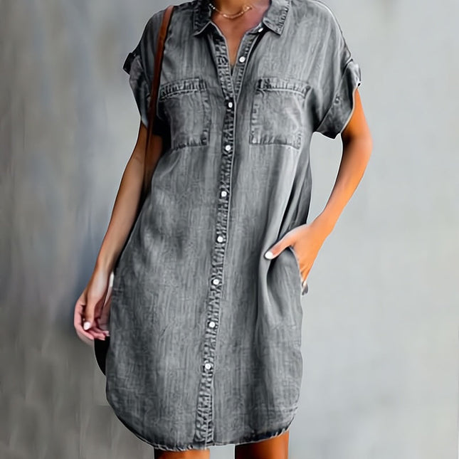 Evelyn | Relaxed Denim Dress – Button-Front Shirt Style
