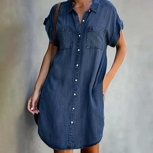 Evelyn | Relaxed Denim Dress – Button-Front Shirt Style