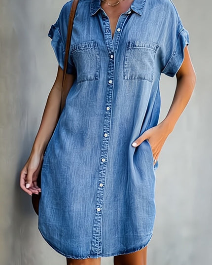 Evelyn | Relaxed Denim Dress – Button-Front Shirt Style