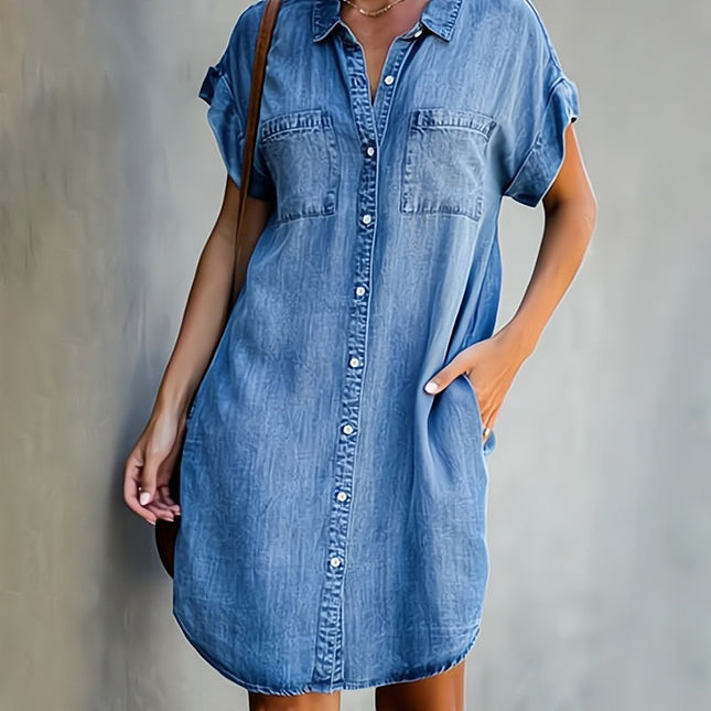 Evelyn | Relaxed Denim Dress – Button-Front Shirt Style