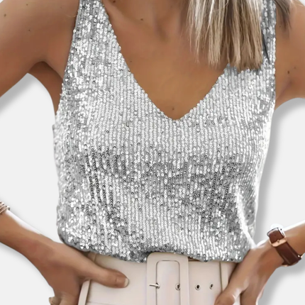 Fiorella | Glamour Sequin Top – V-Neck Party Style