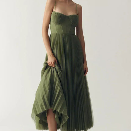 Genevieve | Pleated Open-Back Midi Dress