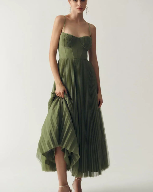 Genevieve | Pleated Open-Back Midi Dress