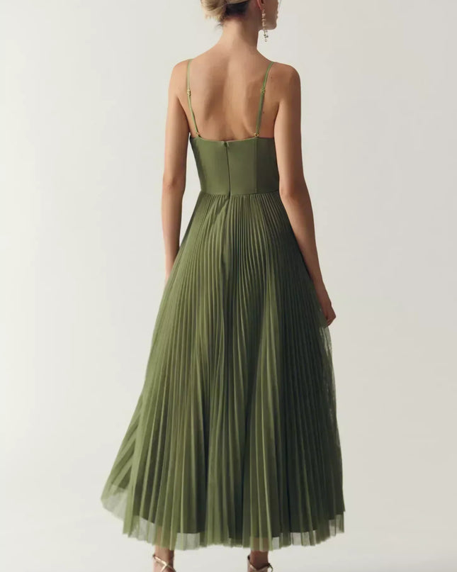 Genevieve | Pleated Open-Back Midi Dress
