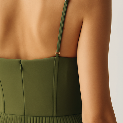 Genevieve | Pleated Open-Back Midi Dress