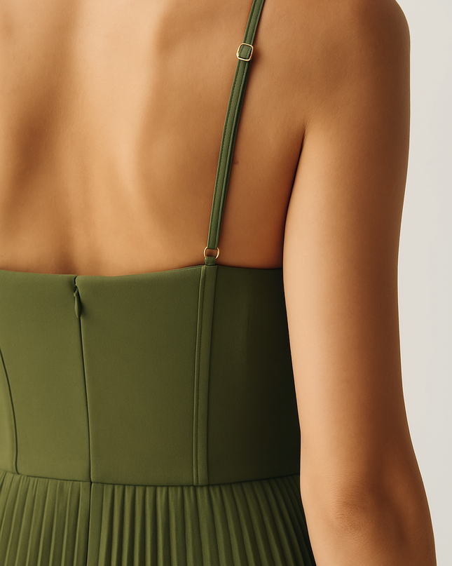 Genevieve | Pleated Open-Back Midi Dress