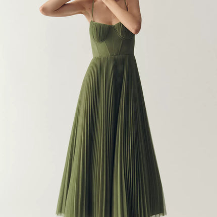Genevieve | Pleated Open-Back Midi Dress