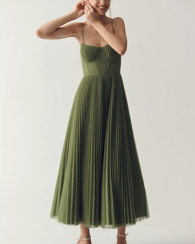 Genevieve | Pleated Open-Back Midi Dress
