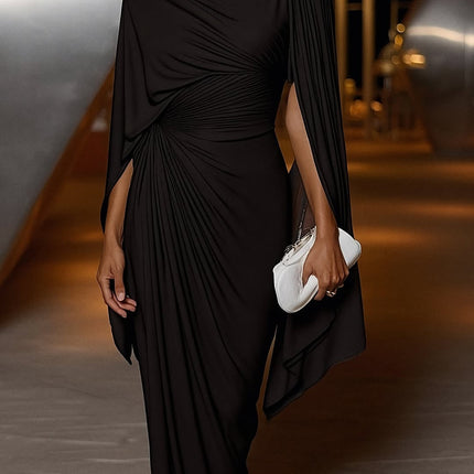 Gloria | Elegant Draped Maxi Dress – Pleated Sleeve