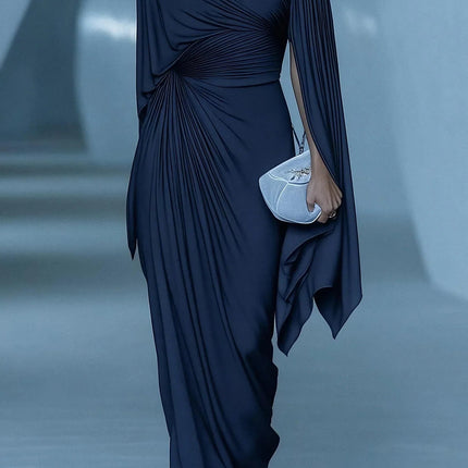 Gloria | Elegant Draped Maxi Dress – Pleated Sleeve