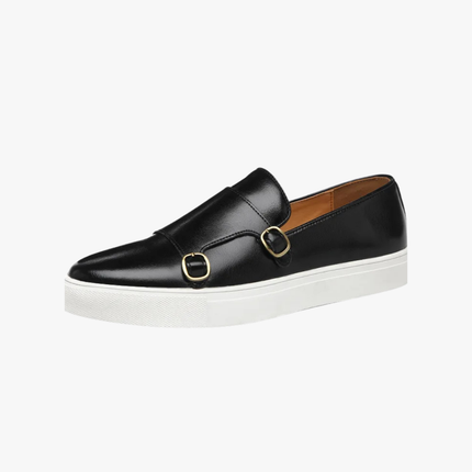 Men’s Slip-On Shoes – Double Buckle Detail & White Sole