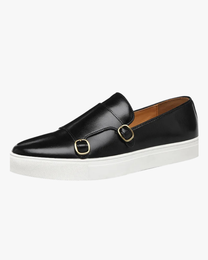 Men’s Slip-On Shoes – Double Buckle Detail & White Sole