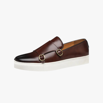 Men’s Slip-On Shoes – Double Buckle Detail & White Sole