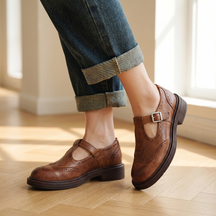 Harper | Women's Leather Mary Jane Shoes – Adjustable Strap