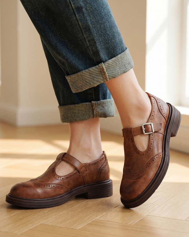 Harper | Women's Leather Mary Jane Shoes – Adjustable Strap