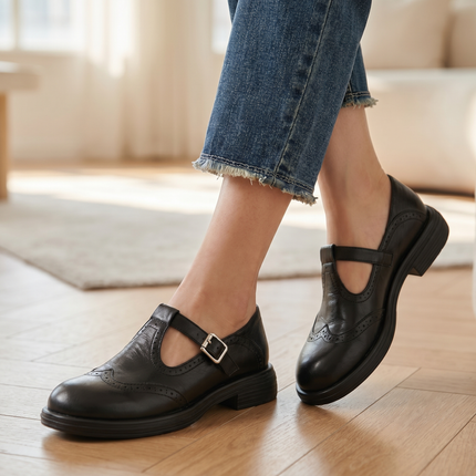 Harper | Women's Leather Mary Jane Shoes – Adjustable Strap